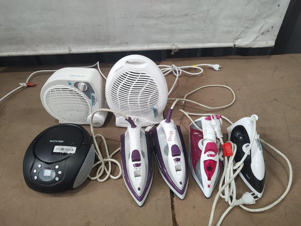 07 Itens Sendo: 02 Aquecedores de Ar + 04 Ferros de Passar + 01 Rádio