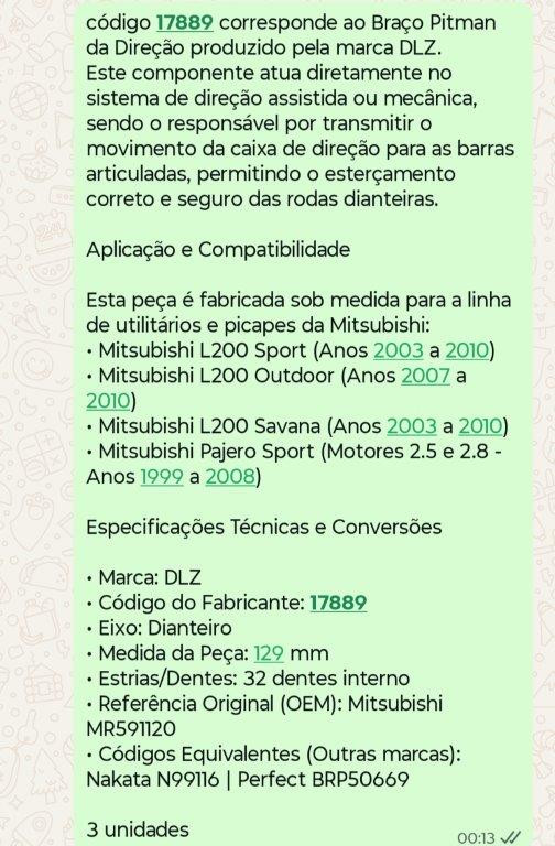 3 Braços Pitman de Direção DLZ 17889 – L200 / Pajero Sport