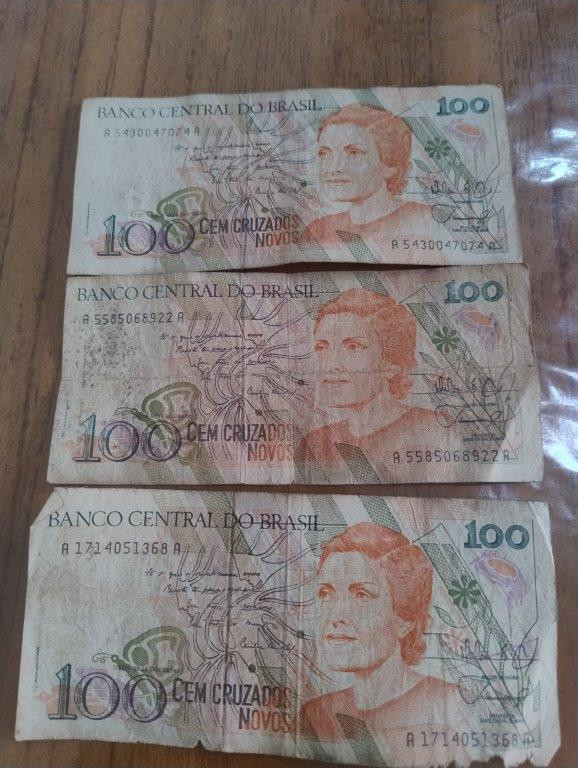 3 Cédulas de 100 Cruzados Novos – 1989