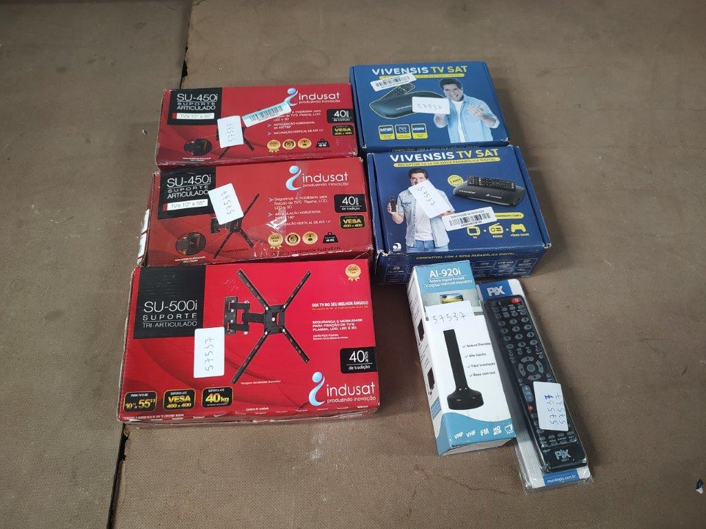 07 Itens Sendo: 01 Antena + 01 Controle Remoto + 02 Receptores de Tv + 03 Suportes