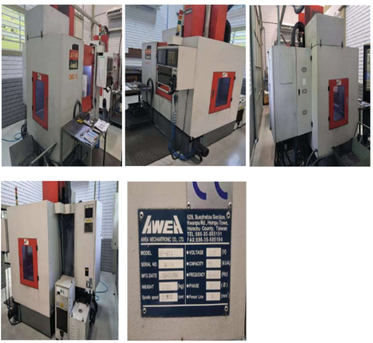 Fresa CNC Awea – AF610 – CNC12 (Modelo: AF-610; Número de série: 6004; Fabricação: JAN-2006; Fabricante Awea Mechantronic CO., LTD.). Mesa:…